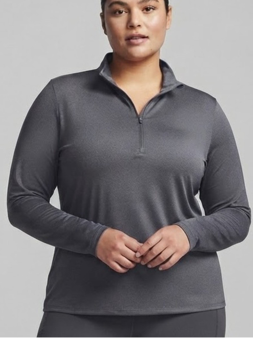 TECHWICK Women's Grey 1/4 Zip Long Sleeve Top XXL